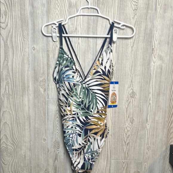 HURLEY Women's Green Leaf Swim Suit Size Large One Piece Bathing Suit NWT - Picture 1 of 6